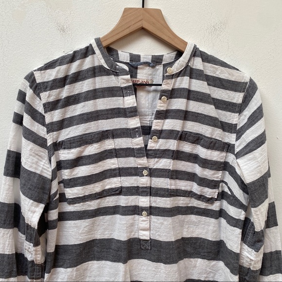 Merona Target Gray/White Wide Stripe 100% Cotton Adjustable Tunic Women’s Size M - Picture 4 of 10